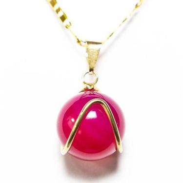 Imagem de Pingente Esfera de Ágata Rosa com Montagem Dourada - Pacote com 5 Unid