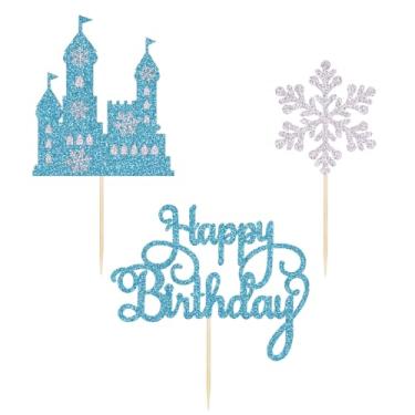Imagem de Qertesl Frozen Castle Birthday Cake Topper,3Pcs Winter Wonderland Themed Birthday Decoration,Frozen Castle Themed Baby Shower Decoration,Winter Princess Birthday Party Decoration Supplies