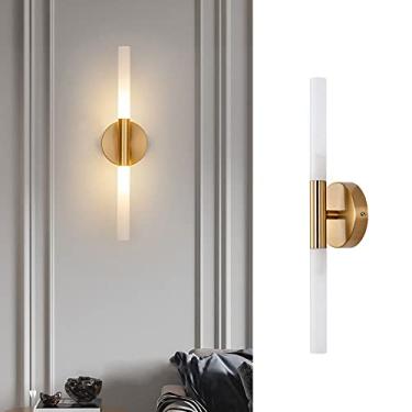 Imagem de Luminária de parede minimalista, arandela de metal dourada, luminária de parede linear, luminária de penteadeira G4, luminária de parede moderna para ambientes internos, arandelas de parede