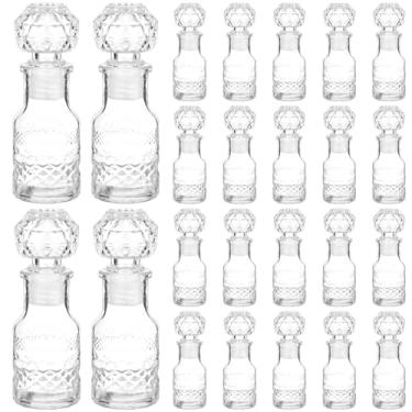 Imagem de Chuangdi 24 garrafas de vinho de vidro de 50 ml, garrafas de tequila com rolha decorativa de tequila para patrono, uísque, extrato de baunilha, casamento, chá de bebê (estilo elipse)