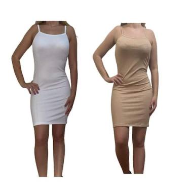 Imagem de KIT C/2 Vestidos Alcinha Canelado - Emporio J, Branco, Areia, Unico