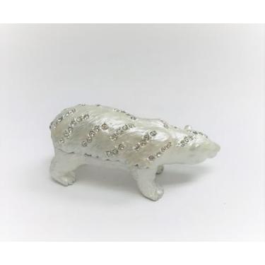 Imagem de Cristiani Collezione Estatueta decorativa de urso polar, detalhes de cristal austríaco, joias esmaltadas decorativas, bugigangas, caixa articulada, decoração de férias de inverno, colecionáveis de