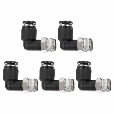 Imagem de HARFINGTON 5 peças de encaixe de tubo Push to Connect 1/20.3 cm rosca macho BSPT x 4 mm ID 90 graus pneumático conexão rápida acessórios de ar, preto