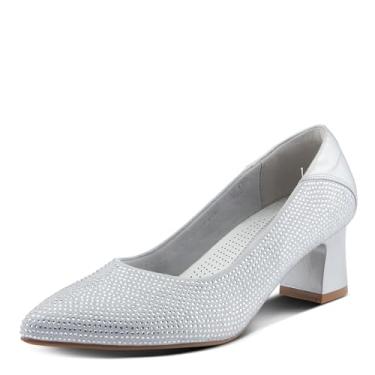 Imagem de PATRIZIA Sapatos femininos Senna Block Heel com silhueta pontiaguda, cristais brilhantes e ajuste confortável, Prata, 38