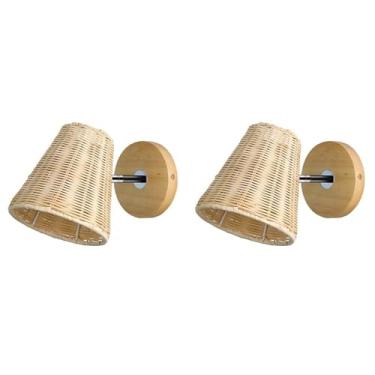 Imagem de Luminária de parede rústica para penteadeira, luminária de vime trançada, giratória 360°, estilo fazenda, estilo boho, para cabeceira