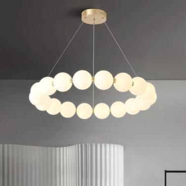 Imagem de Luminária pendente estilo nórdico minimalista, estilo feijão mágico, para sala de estar e quarto. Lustre grande estilo francês com design personalizado. Luminária pendente de teto branco-cre
