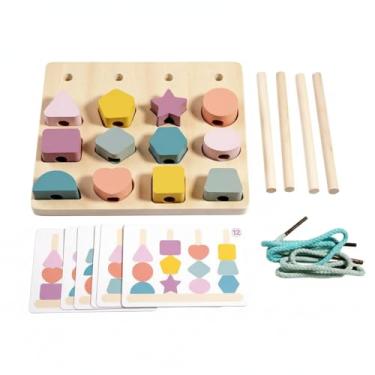 Imagem de Brinquedo Educativo Montessori em Madeira, Quebra-Cabeça de Formas e Cores, 12 Blocos com Base 20,5x17,5cm, Cartões de Atividades, para Crianças +3 Anos