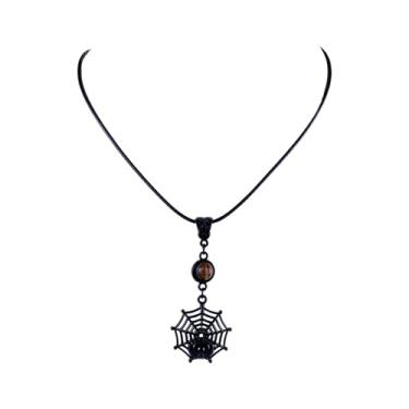 Imagem de ANGLEQUEEN Colares de lua gótica para mulheres punk aranha lua pingente colar de cristal vampiro colar de bruxa Halloween joias fantasia acessórios emo, Large, Metal, Sem Pedra Preciosa