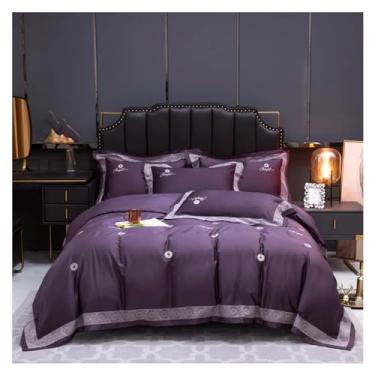 Imagem de Roupa de cama de algodão 1000 fios preto dourado bordado capa de edredom fronha Queen King Size 3 peças (5 solteiros)