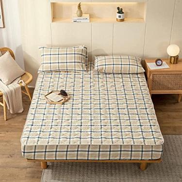 Imagem de Lençol de baixo elástico macio resistente a amassados, capa de colchão acolchoado espesso, forro de colchão permeável ao ar para quarto, apartamento, hotel, cinza, 150 × 200 cm + 30 cm (Lattice Qu