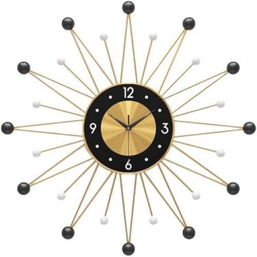 Imagem de WYUYIWH Relógio de parede arte moderna relógio de parede relógio de bola de metal decorativo moderno relógios de quartzo silenciosos sem tique-taque para sala de estar quarto relógio de decoração de