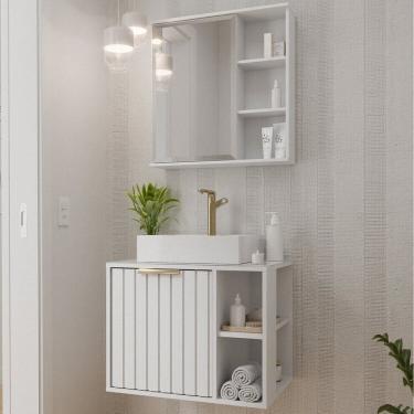 Imagem de Gabinete Suspenso Banheiro Noruega 60cm com Cuba e Espelheira Treviso Branco