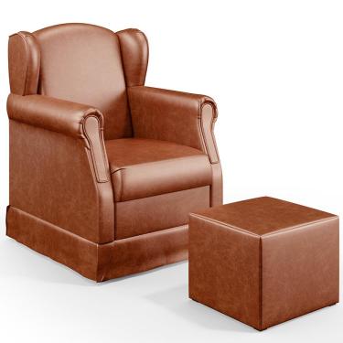 Imagem de Poltrona De Amamentação Com Balanço E Puff Elisa P02 Couríssimo Camel - Lyam Decor