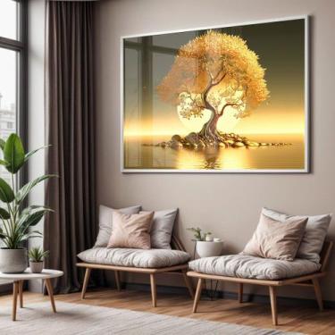 Imagem de Quadro com Moldura e Acrilico Cristal Vidro Sala Quarto Arvore Dourada