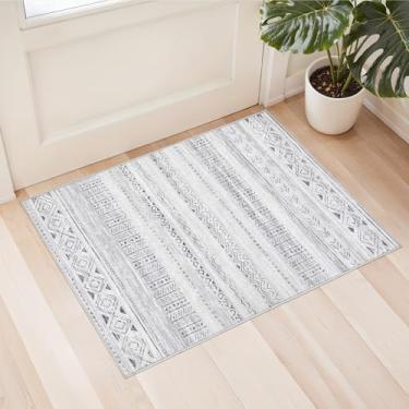 Imagem de Tapete de área de sala de estar 5 x 7: tapetes de fazenda marroquinos boêmios macios laváveis à máquina para quarto embaixo da mesa de jantar - Tapete de piso interno neutro antiderrapante para