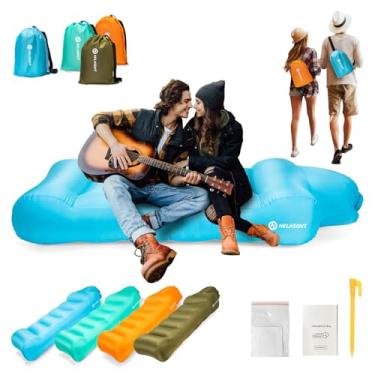 Imagem de Helasdvt Cadeira inflável para sofá de ar, sofá inflável portátil à prova de água, leve, fácil de montar, rede de ar, sofá inflável para acampamento ao ar livre, praia, festivais, viagens (azul, 3 x 6