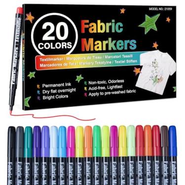 Imagem de Marcadores de tecido permanentes para roupas, canetas de tecido de 20 cores permanentes sem derramamento, canetas de tinta de tecido de ponta fina marcadores de tinta para crianças, tinta marcador não