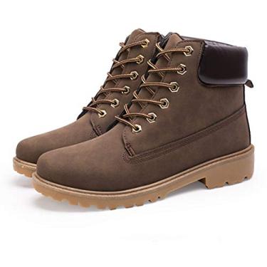Imagem de Bigfanshu Botas de inverno 2020 masculinas de camurça de couro unissex moda neve masculino sapatos de trabalho botas para amantes grandes plus size masculino mocassins de cano médio e sem cadarço no tornozelo botas chukka sem cadarço, Marrom, 37 BR G