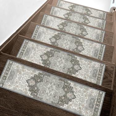Imagem de Escadas antiderrapantes para degraus de madeira 15 peças - tapete de segurança interno de 20,3 x 76,2 cm, tapetes de borda com adesivo TPE, tapetes de escada adequados para animais de estimação e