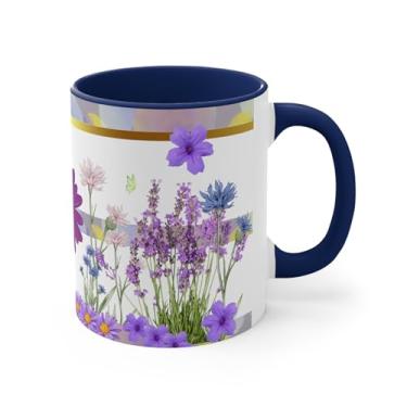 Imagem de Caneca de flores silvestres lavanda - Canecas de cerâmica de flores em aquarela para mulheres, presentes de borboleta, xícara de café floral - fofa (azul-marinho, 325 ml)