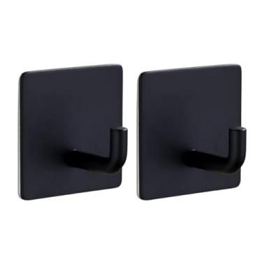 Imagem de Kit 2 ganchos adesivos parede inox super aderente multiuso pendurar toalhas roupas objetos (Preto)