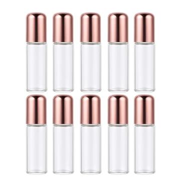 Imagem de Doromy 10 pacotes de frascos de rolo de vidro transparente de 5 ml com tampas de ouro rosa frascos roll-on vazios para viagem frascos recarregáveis para óleos essenciais, perfume, aromaterapia