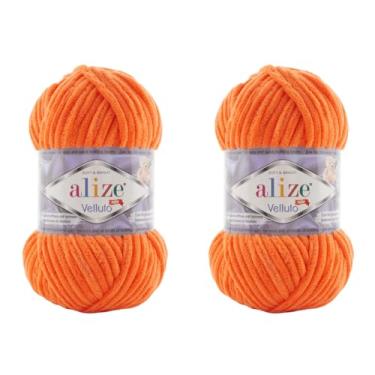 Imagem de Cobertor de bebê Alize Velluto 100% micropoliéster veludo lote de 2 skn 150 jardas 2x100 gramas, peso do fio: super volumoso (550 - laranja)