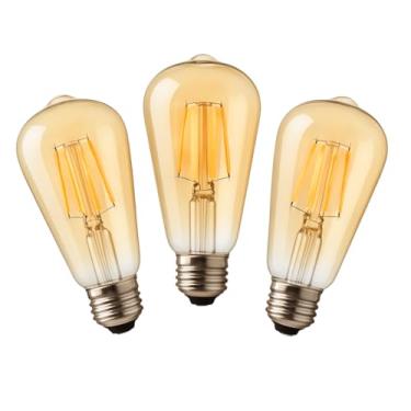 Imagem de Kit 3 Lampada Filamento De Led St64 Retro Vintage E27 Bivolt Ambar Branco Quente