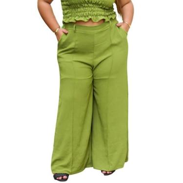 Imagem de Calça feminina pantalona cos alto duna liso com bolsos elegante calça 