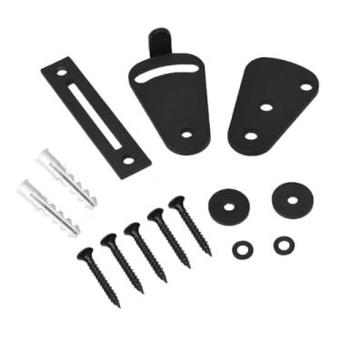 Imagem de Fechadura deslizante de madeira para porta de celeiro de aço inoxidável com ferrolho para pendurar ferragens duráveis (Preto)