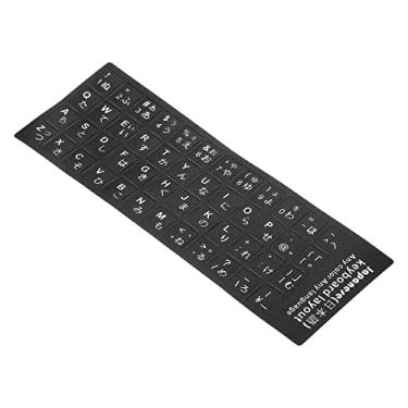 Imagem de Adesivos de layout de teclado japonês, pacote com 2 capas de substituição de teclado universal para notebook, fundo preto, letras brancas