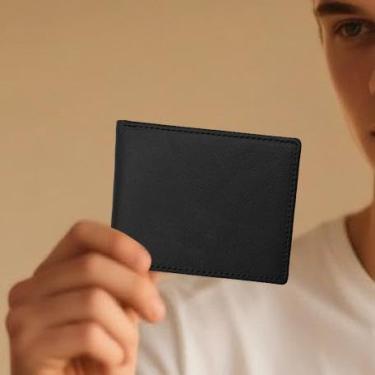 Imagem de Carteira masculina dobrável, carteira masculina leve e fina para trabalhar, fazer compras, viajar, Preto, Casual