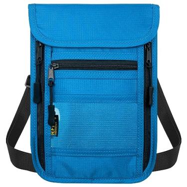 Imagem de Carteira de pescoço de viagem com zíperes duplos, porta-passaporte com bloqueio de RFID e alça ajustável para homens e mulheres para guardar dinheiro, S6-Azul, S6-azul