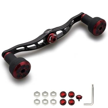 Imagem de HEIGHTEN Carretel de pesca de 105 mm/120 mm com puxador TPE de 24 mm para Shimano Daiwa Abu Garcia Penn Kastking Lew's Baitcasting Reel Power Crank Acessório (preto e vermelho, 120 mm) (1162)