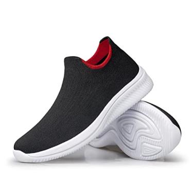 Imagem de vibdiv Tênis de caminhada feminino, casual, leve, confortável, respirável, sem fecho, Zapatillas de Mujer, Preto, vermelho, branco, 34