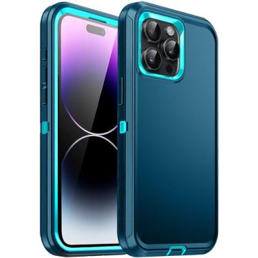 Imagem de Auouk Capa para iPhone 14 Pro Max [à prova de choque] [à prova de queda] [à prova de poeira] [3 camadas] Capa protetora resistente para Apple iPhone 14 Pro Max 6,7 polegadas, turquesa