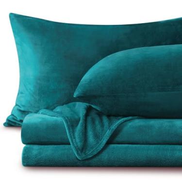 Imagem de BEDELITE Jogo de lençóis de flanela, solteiro, azul-petróleo – jogo de lençóis de lã supermacia, 3 peças (inclui lençol com elástico, lençol de cima, 1 fronha)