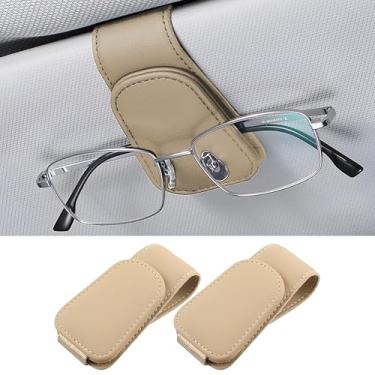 Imagem de Couslcd 2 peças de suportes de óculos de sol para viseira de sol de carro, suporte de óculos de couro, suporte magnético para óculos e clipe de cartão de bilhete, acessórios interiores automotivos