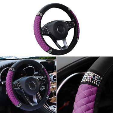 Imagem de Couslcd Capa de volante de carro brilhante, protetor de volante elástico de couro macio de strass de 38 cm, diamante de cristal brilhante para mulheres e meninas, acessórios de interior de carro para