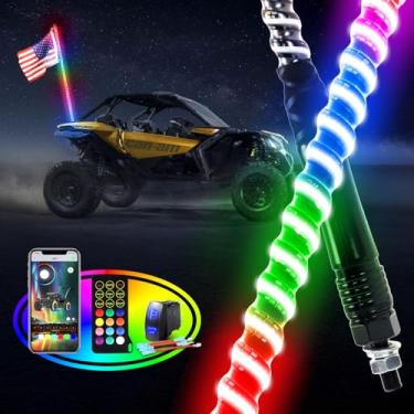 Imagem de Luz de chicote COB de 3 m, luz de chicote COB com aplicativo e controle remoto, luz de chicote espiral RGB COB com interruptor basculante, luzes de LED para UTV ATV Boat Can-Am Polaris RZR etc.