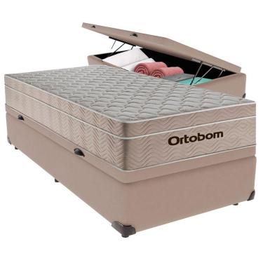 Imagem de Cama Baú Solteiro Bege+colchão Airtech Molas Ortobom
