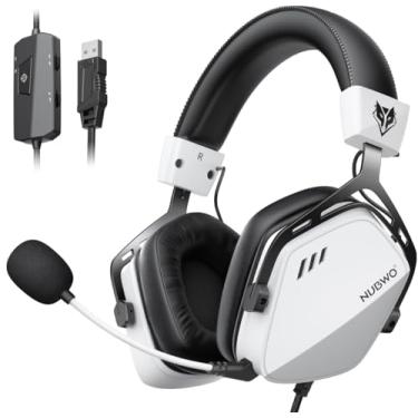 Imagem de NUBWO Fone de ouvido para jogos HG03 USB com som surround 7.1 e FPS, fones de ouvido com fio com microfone com cancelamento de ruído, design confortável para PC, laptop - cinza branco