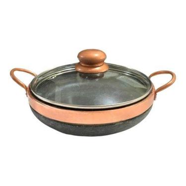 Imagem de Paella Frigideira de Pedra Sabão 28 cm Tampa de vidro e Pegador exclus