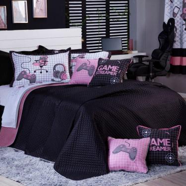 Imagem de Kit Cobre Leito Game Streamer Rosê Dupla Face King 07 Peças