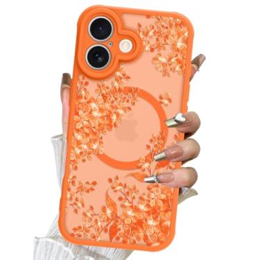 Imagem de LSL Capa para iPhone 17 de 6,3 polegadas compatível com Magsafe laranja floral flores translúcidas fosco à prova de choque capa magnética fina de silicone para mulheres e meninas, gardênia
