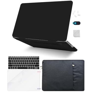 Imagem de KECC Compatível com MacBook Pro 16 polegadas Capa 2021 2022 Release M1 Pro/Max A2485 com Touch ID de couro italiano capa dura + capa de teclado + manga + protetor de tela (preto fosco)