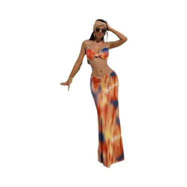 Imagem de Vestido Maxi Bandage Com Franjas Tie Dye Para Mulheres Sexy Com Detalh