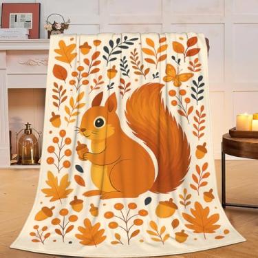 Imagem de Cobertor de esquilo de outono, supermacio, quente, fofo, flanela, outono, laranja, cobertor, aconchegante, felpudo, ação de graças, cobertores, presentes para mulheres, crianças, meninos, meninas