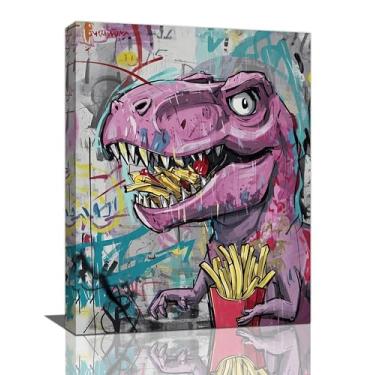 Imagem de Banksy Dinossauro Graffiti Wall Art Funny Dino Picture Street Pop Art Decoração de Parede Pintura em Tela Arte Decoração Emoldurada Presentes para Meninas Meninos Quarto Sala de Estar Escritório