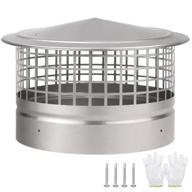 Imagem de Tampa de chaminé redonda de 30,5 cm, tampa de chaminé superior de cone com tela, cobertura de tubo de fogão de madeira de chuva de telhado, tampa de exaustão de lareira para tubo de fogão de 30 cm